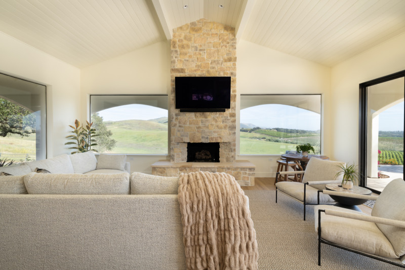 Family room with mountain views and pool access